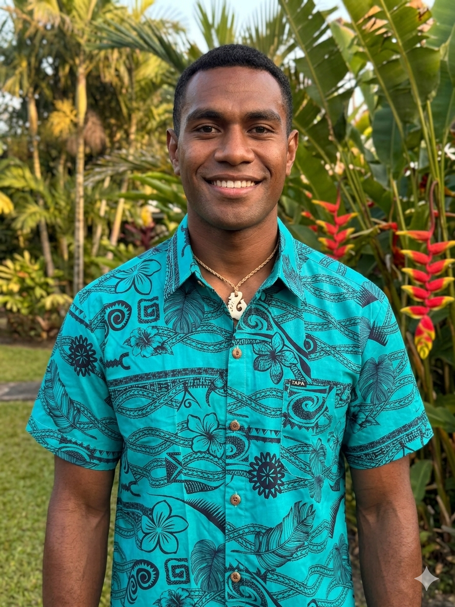 Mens Polyester Slub Polynesian Print Short Sleeve Shirt