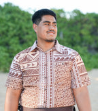Mens Polyester Slub Polynesian Print Short Sleeve Shirt