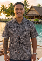 Mens Polyester Slub Polynesian Print Short Sleeve Shirt