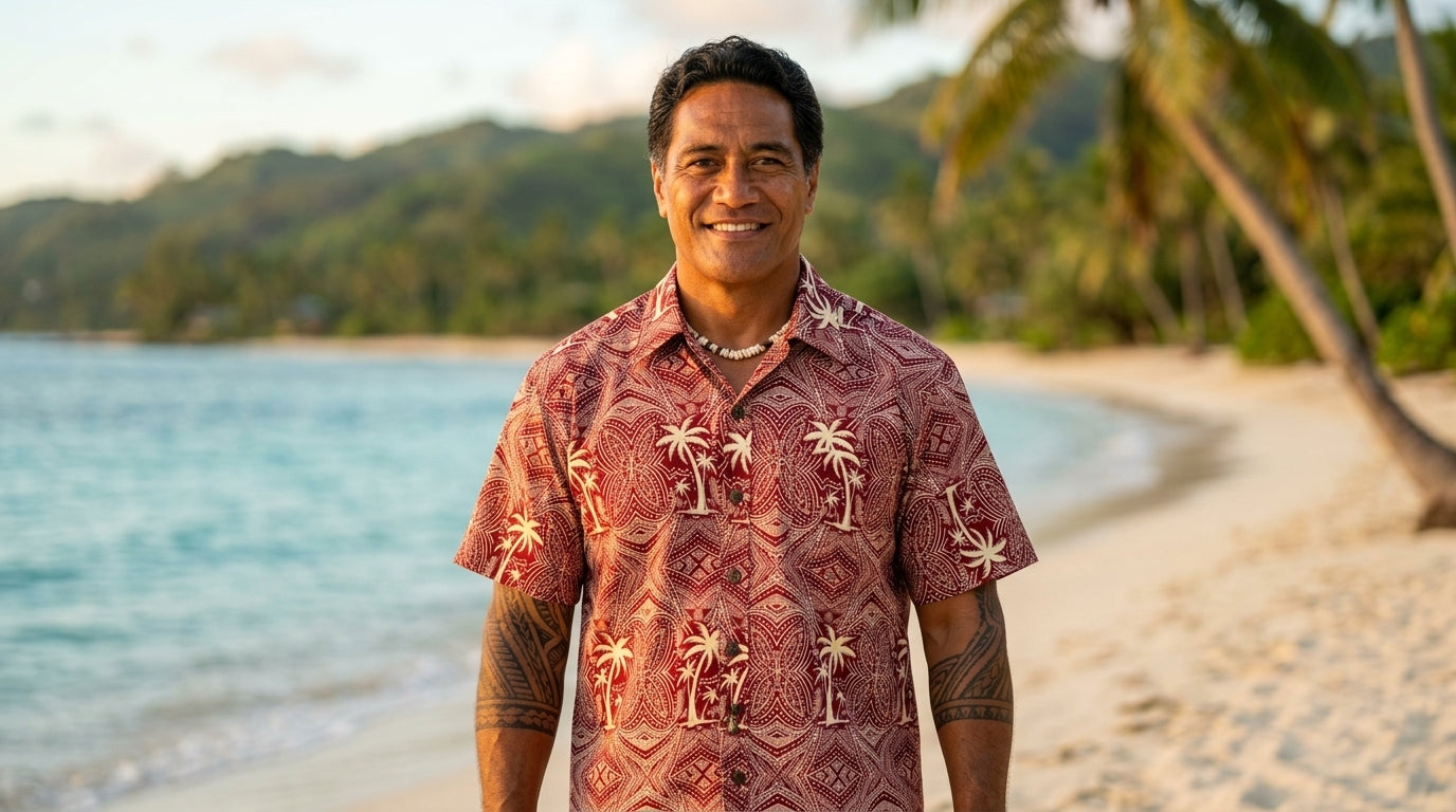 Mens Cotton Polynesian Print Short Sleeve Shirt — Pacific Island Shirt