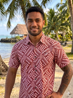 Mens Polyester Slub Polynesian Print Short Sleeve Shirt