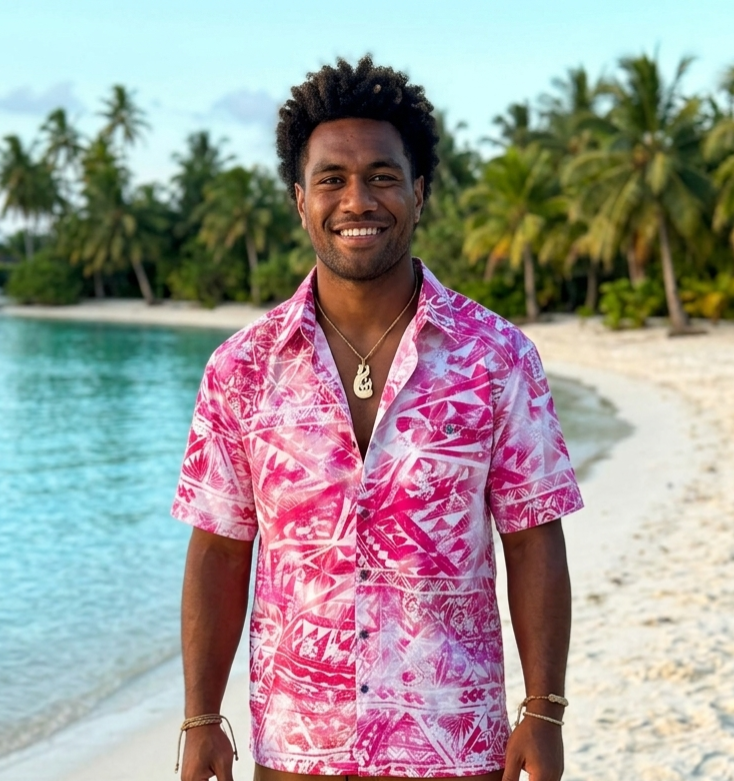 Mens Polyester Slub Polynesian Print Short Sleeve Shirt