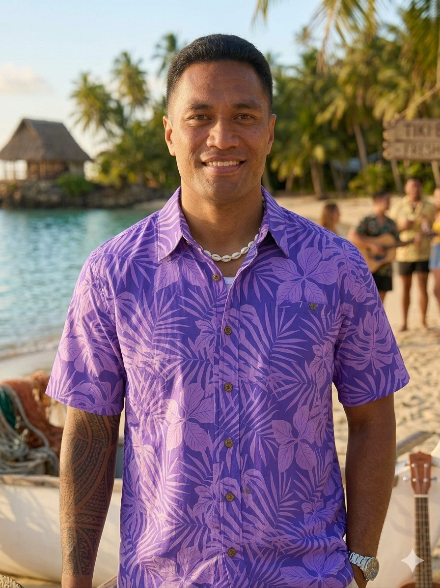 Mens Polyester Slub Polynesian Print Short Sleeve Shirt