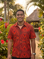 Mens Polyester Slub Polynesian Print Short Sleeve Shirt