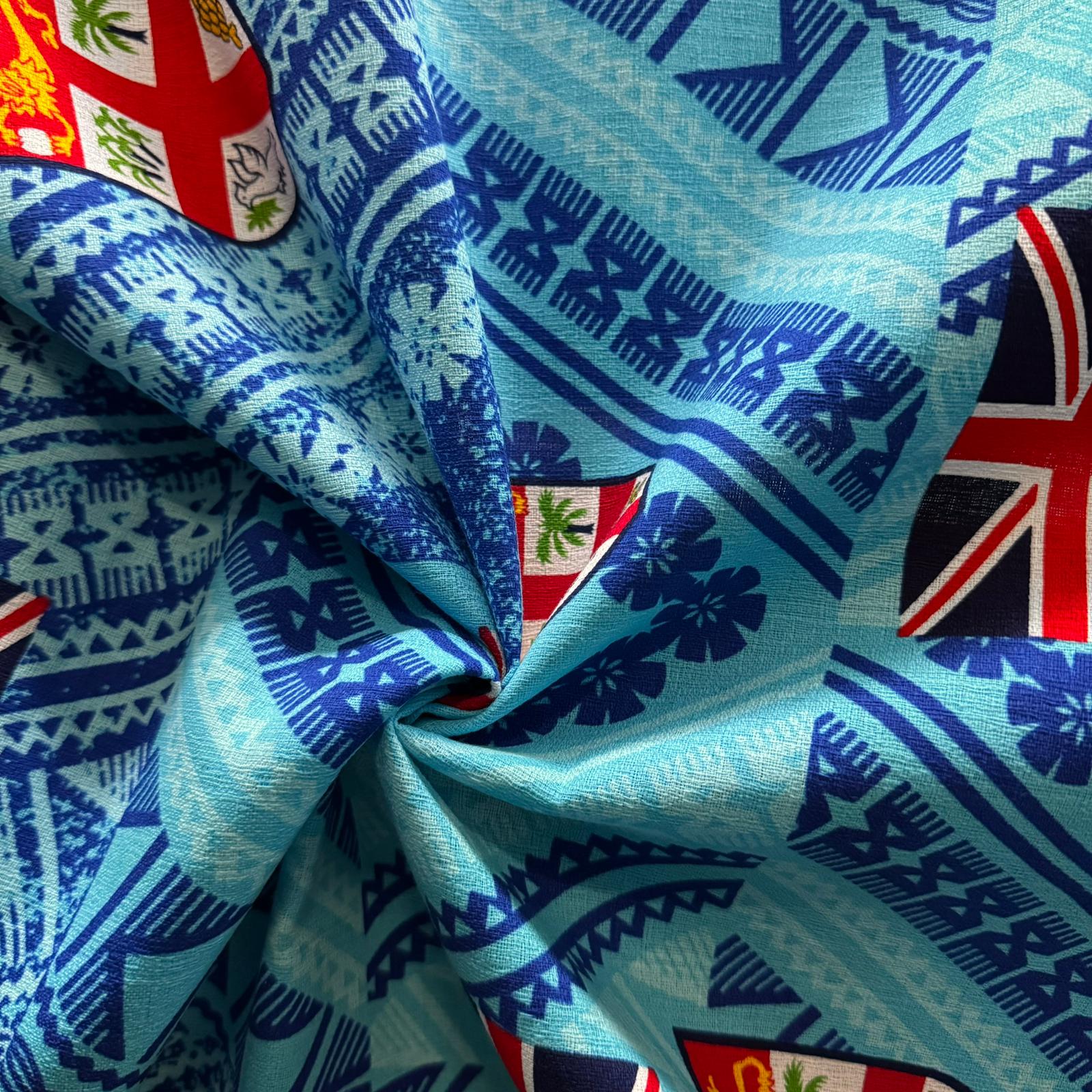 Cotton Printed Dobby Tapa Fiji Flag CDF161674BLUE
