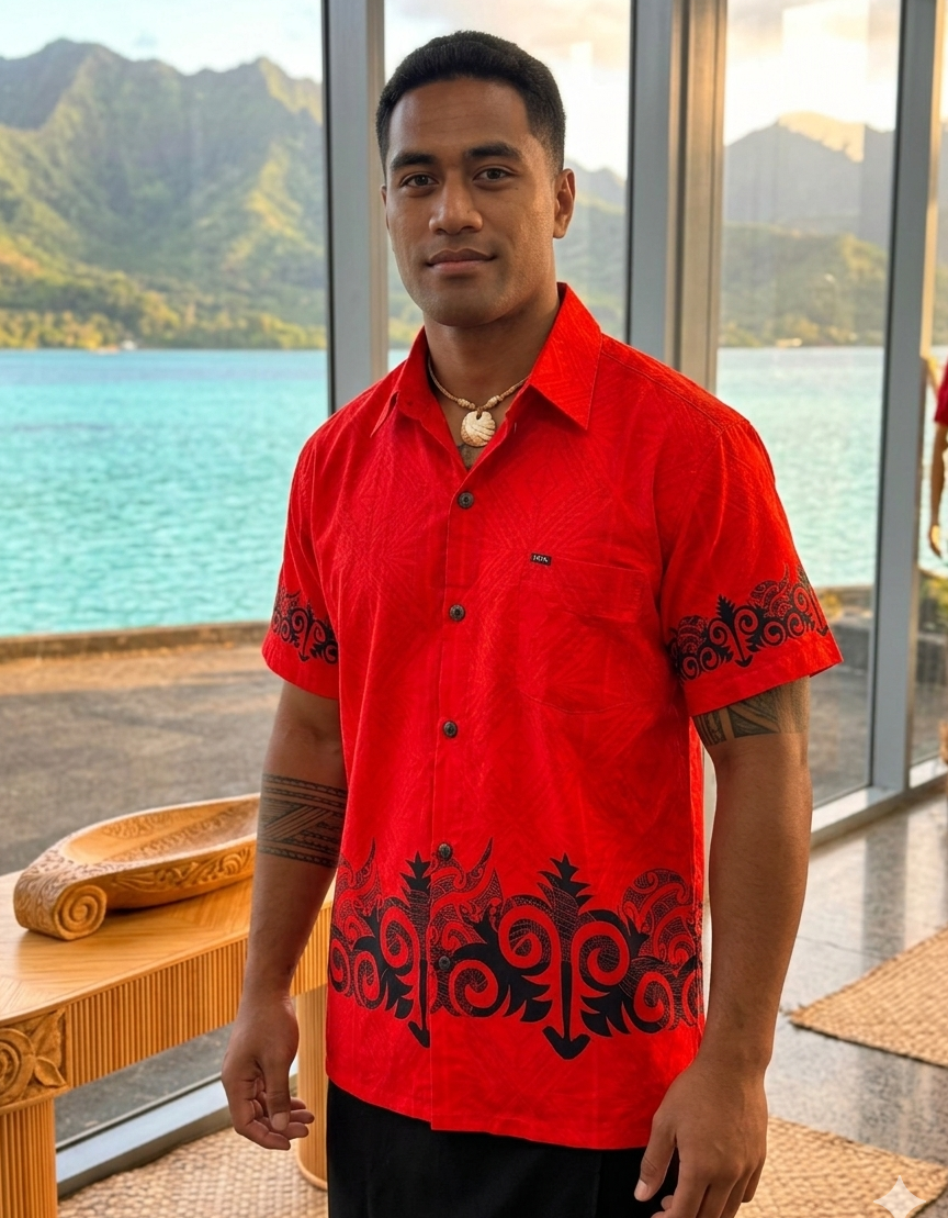 Men's Red Dobby Cotton Shirt (MNBSA163)