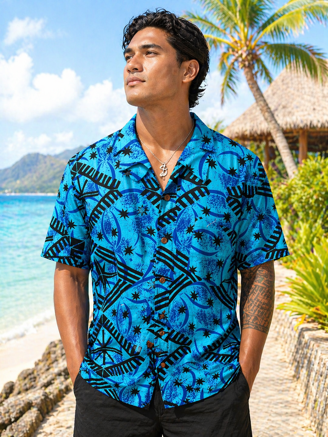 Mens Dobby Cotton Short Sleeve Shirt (161699) — Pacific Island Print Bula Shirt