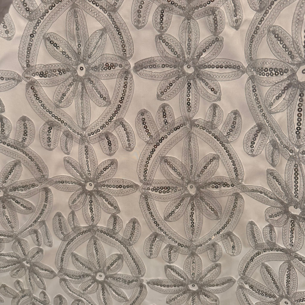 Poly White Satin with Tape Embroidery & Spangle [EMBM66D-WHT]