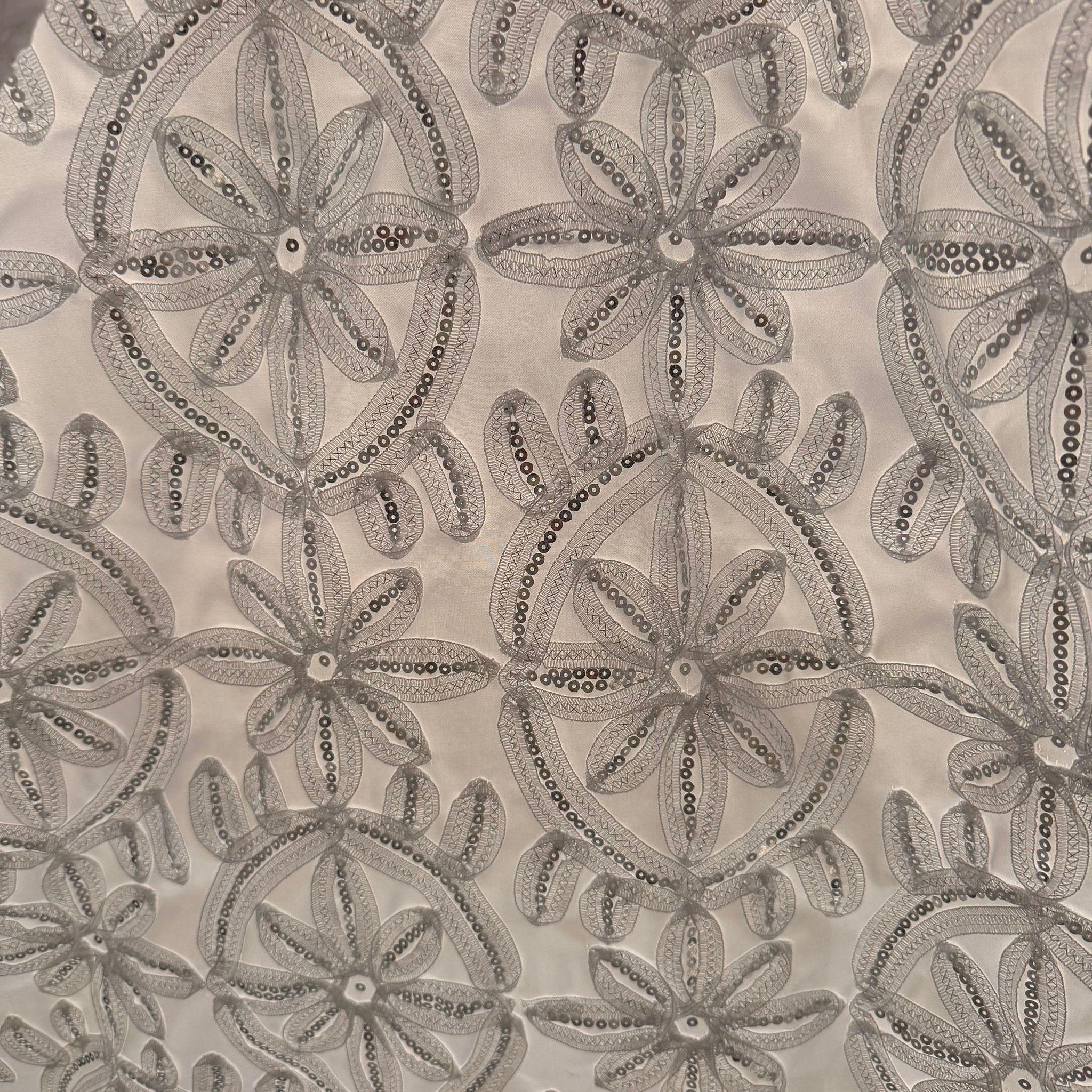 Poly White Satin with Tape Embroidery & Spangle [EMBM66D-WHT]