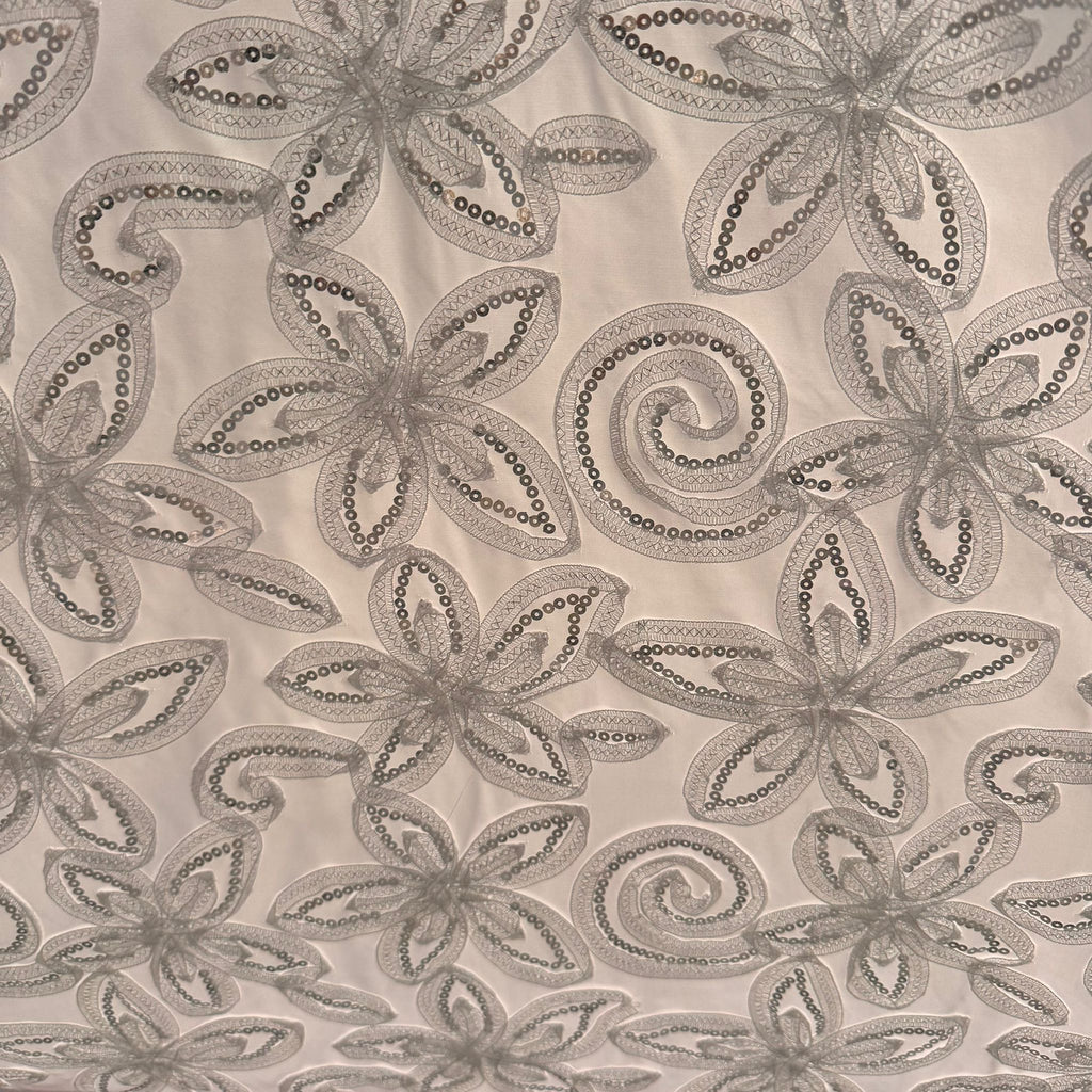 Poly White Satin with Tape Embroidery & Spangle [EMBM66D-WHT]