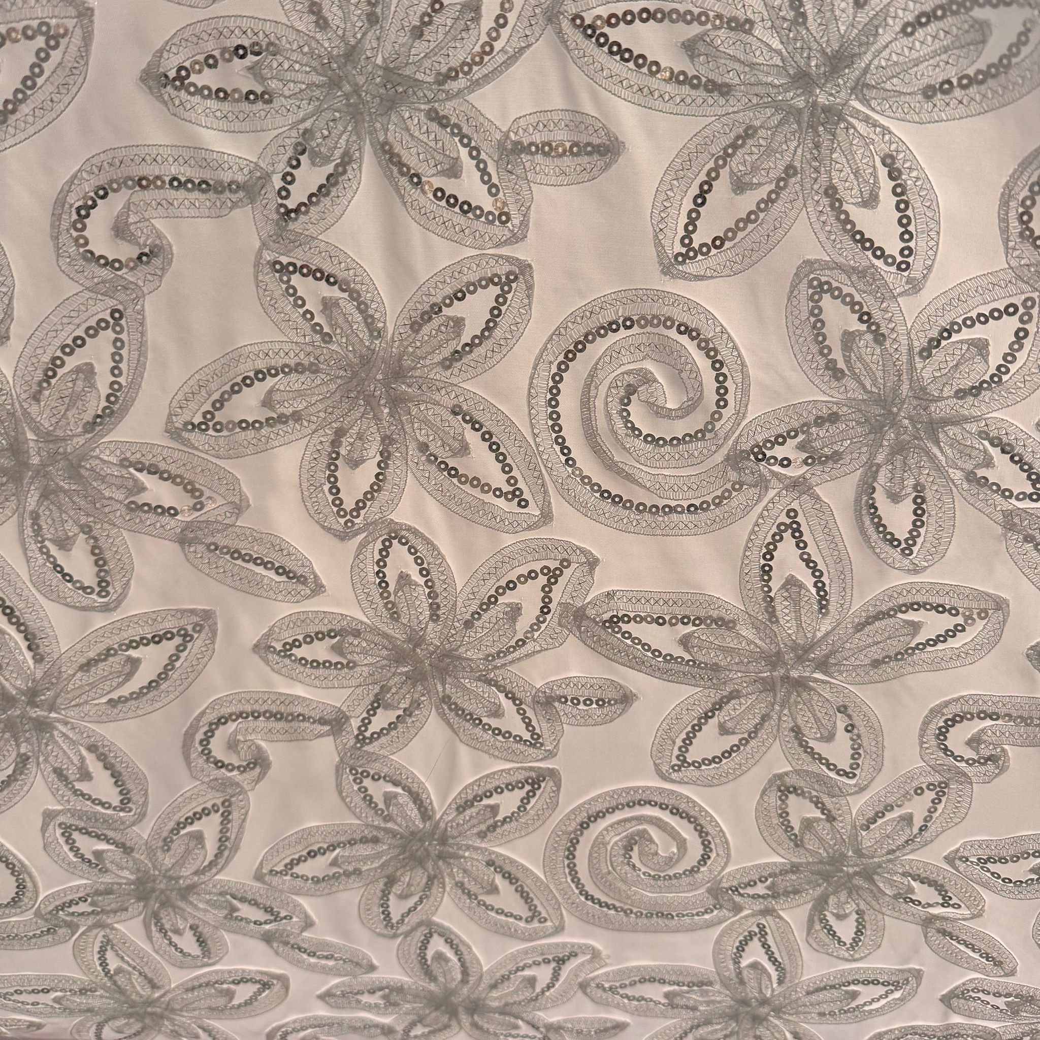 Poly White Satin with Tape Embroidery & Spangle [EMBM66D-WHT]