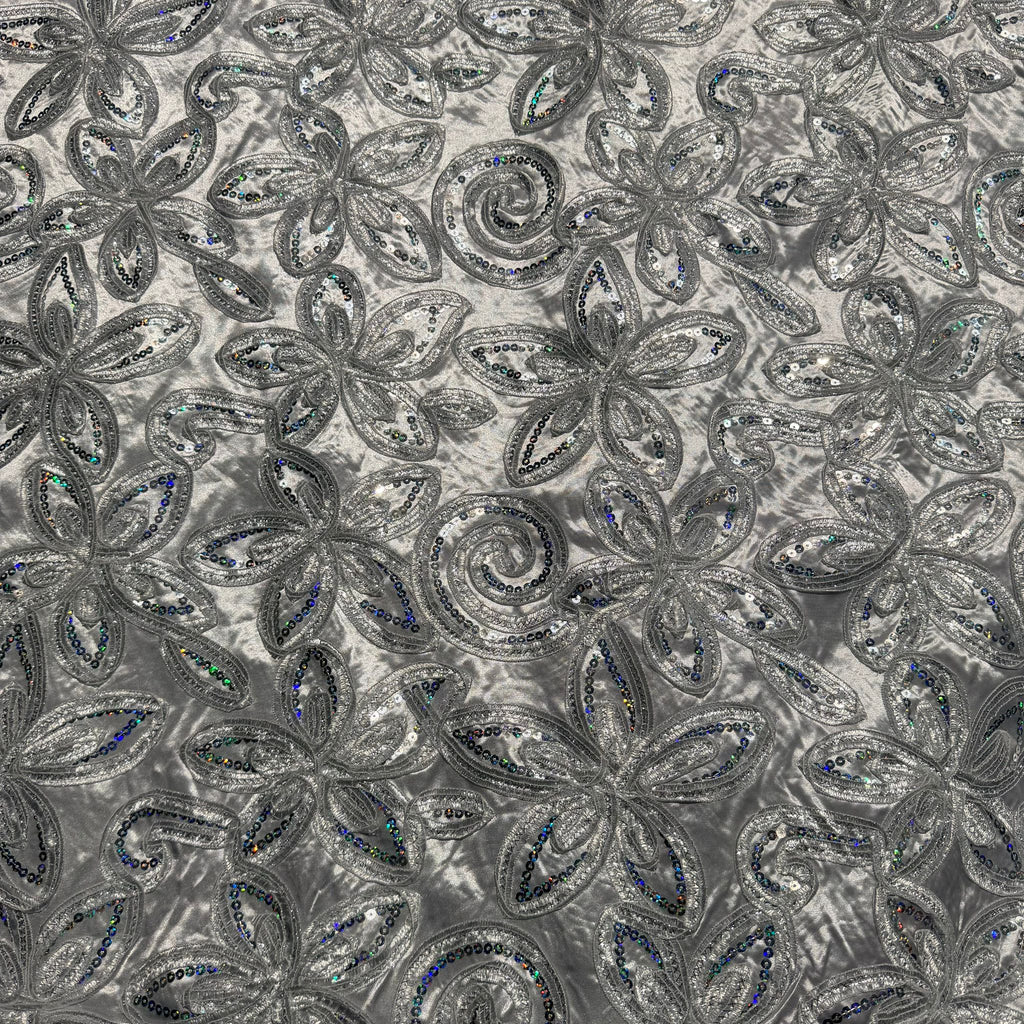 Poly White Satin with Tape Embroidery & Spangle [EMBM66D-WHT]