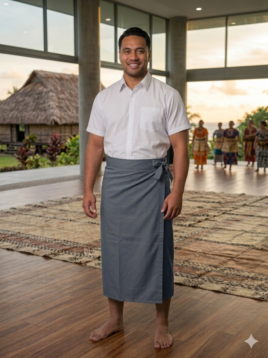 Mens Plain Sulu 32" — Fijian Traditional Wraparound Skirt in Minimatt Poly