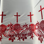 Polyester Printed Foliage Fabric – Cross & floral border print