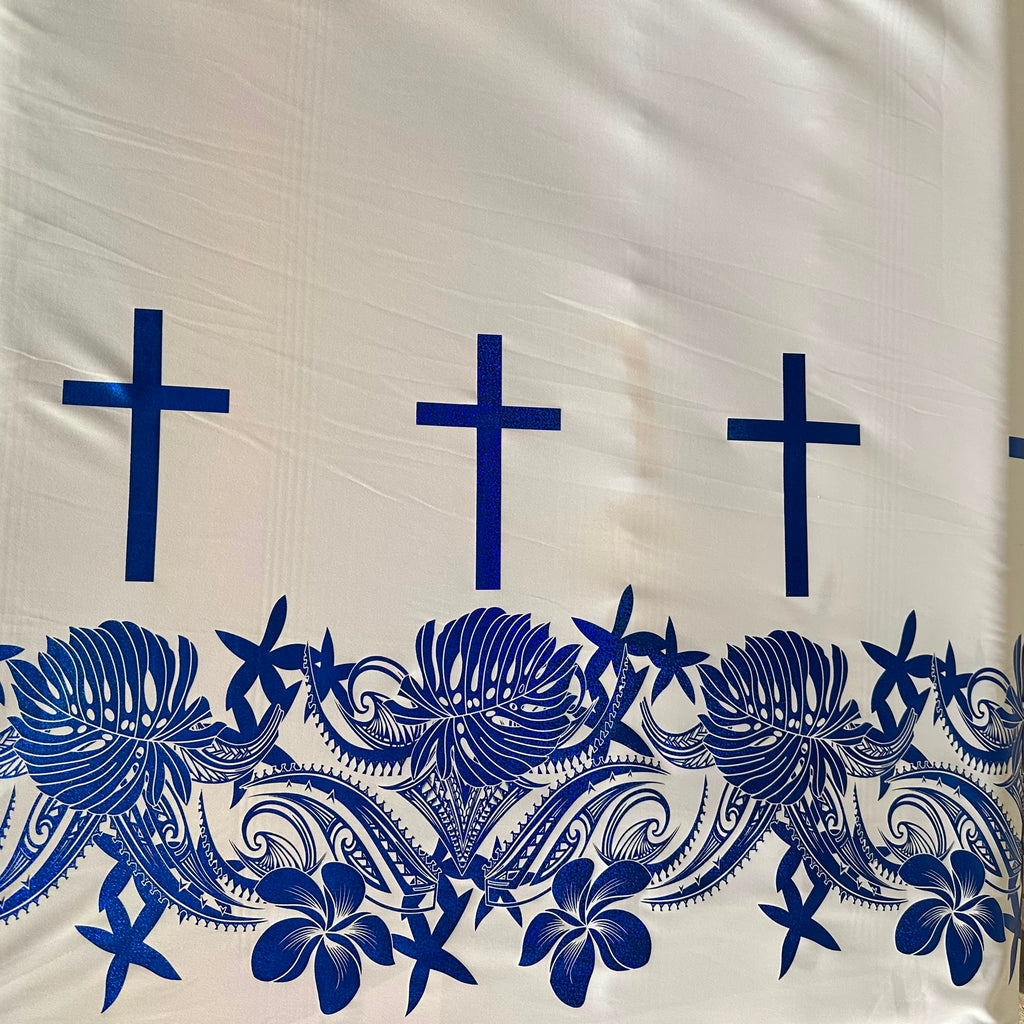 Polyester Printed Foliage Fabric – Cross & floral border print