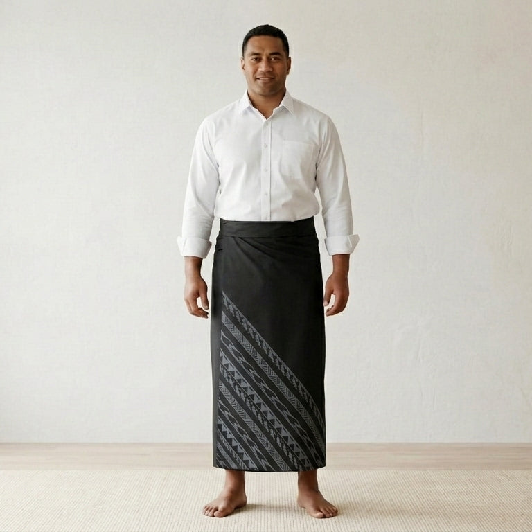 Mens Polynesian Printed Polyester Sulu — Pacific Island Tribal Wraparound Skirt