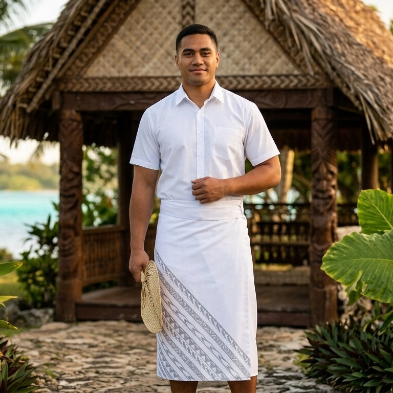 Mens Polynesian Printed Polyester Sulu — Pacific Island Tribal Wraparound Skirt